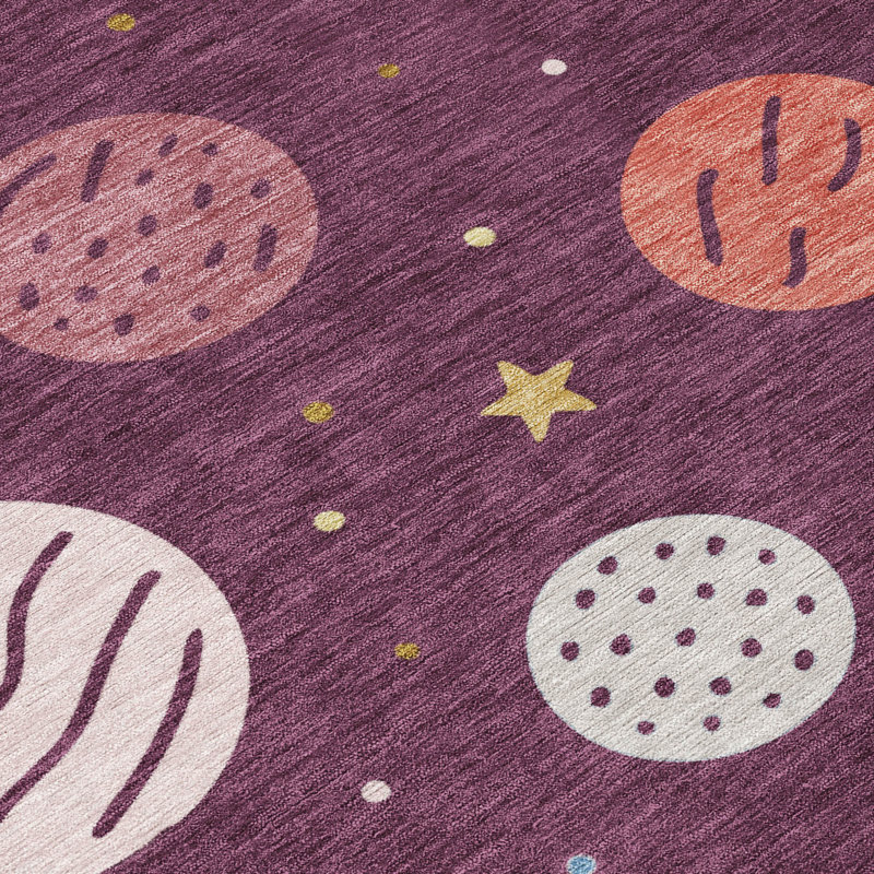 Machine Washable Indoor/Outdoor Chantille ACN2619 Kids Rug, 8' Round, Eggplant