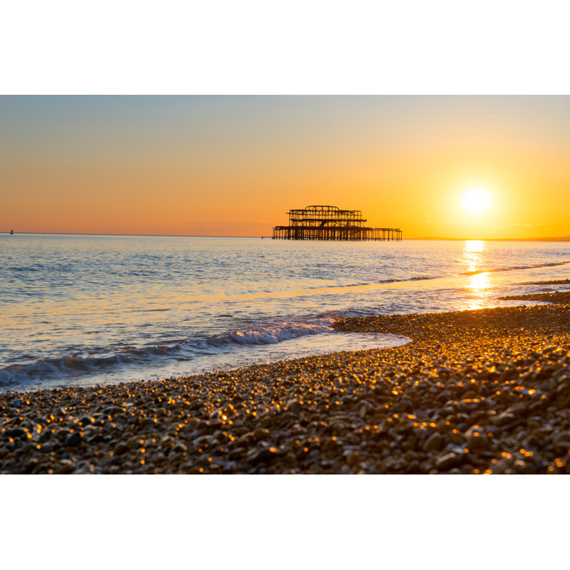 Brighton Pier And Beach - Wrapped Canvas Print, 30cm H x 46cm W