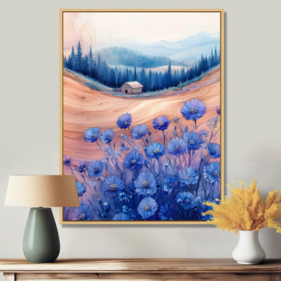 «Cornflowers Garden At The Barn On Slide III - Cornflowers», reproduction d'art sur toile encadrée