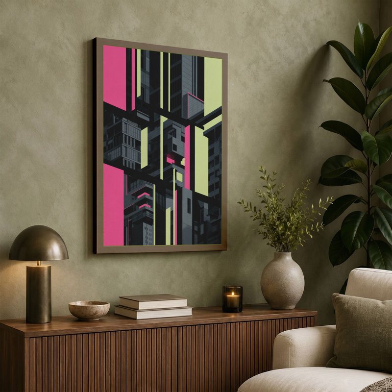 Fragmented City Industrial 1 Piece Wrapped Canvas Wall Art, 36x24 - 91.4 x 61.0 cm, White Border