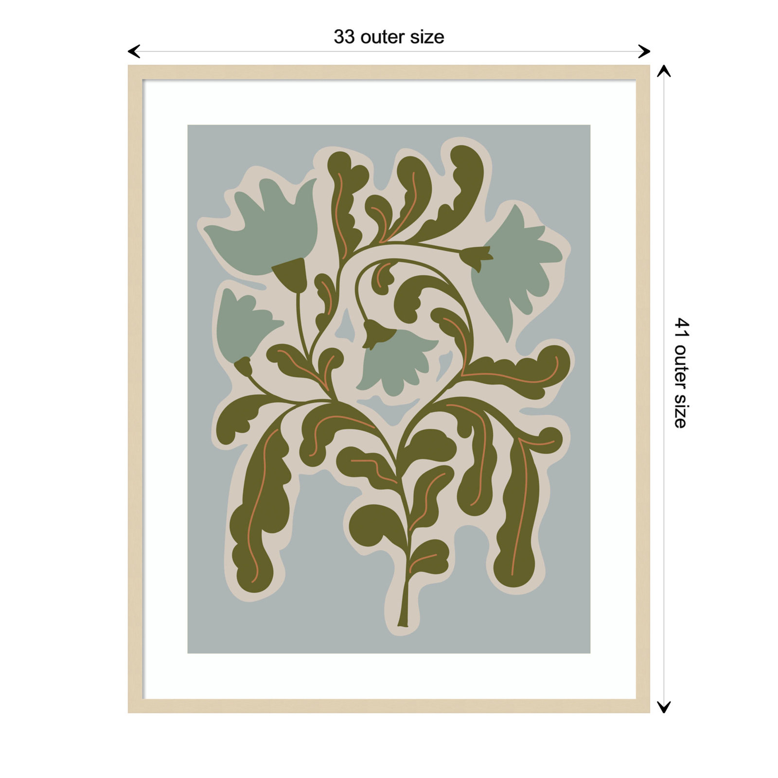Expressive Abstract House Plant Blue Print, Brown, 41" H x 33" W x 1" D