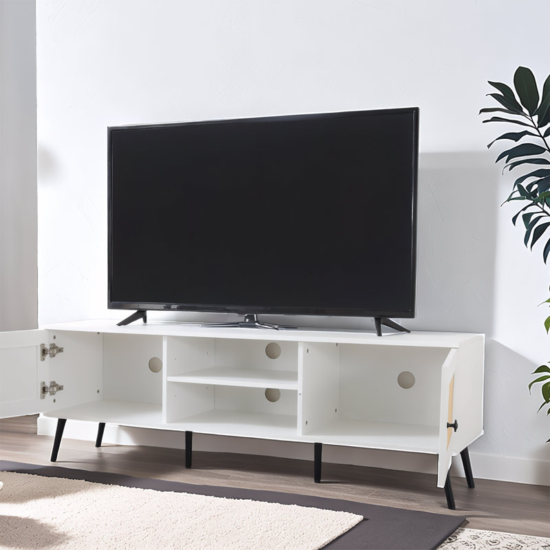 Meuble télé blanc moderne 58 po avec rangement pour téléviseurs de 60 po ou moins