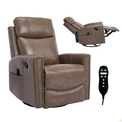 Fauteuil inclinable manuel en cuir véritable brun clair Camel avec fauteuil berçant et pivotant pour le salon