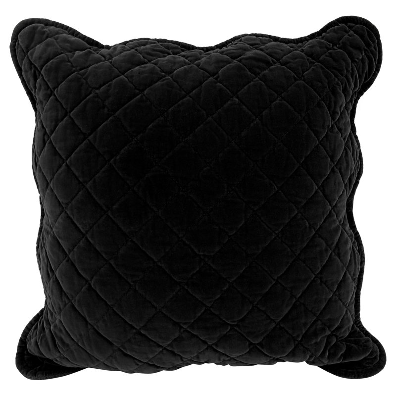 Monterra Cotton Geometric Square Velvet Luxury Cushion Cushion, Black