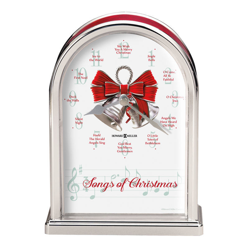 Songs of Christmas Holiday Tabletop Clock, Arched Frame with Musical Chimes, Labeled Carol Dial, Quartz Movement