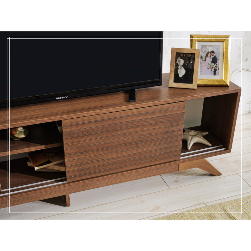 Kely Solid Wood 67'' W Storage Credenza TV Stand 2 Sliding Door Cabinet 2 Shelves, Walnut 1