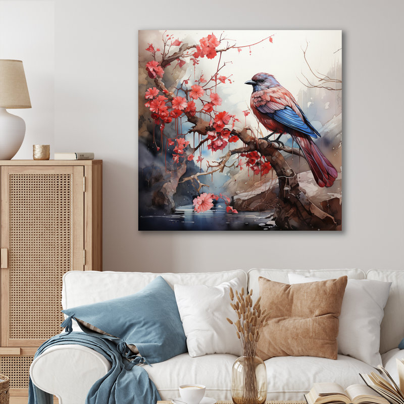 " Blue Jay On Blossom Cherry I ", 36" H x 36" W x 1.5" D, Wrapped Canvas