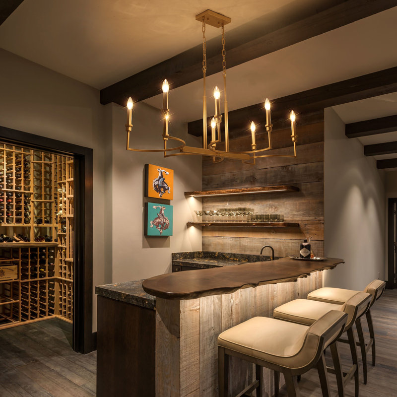 Lustre 8 lumières pour îlot de cuisine moderne, Laiton poli