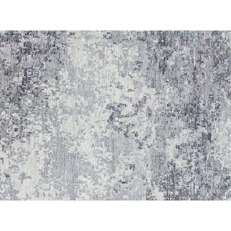 Tapis gris foncé et argent noué à la main de haute qualité