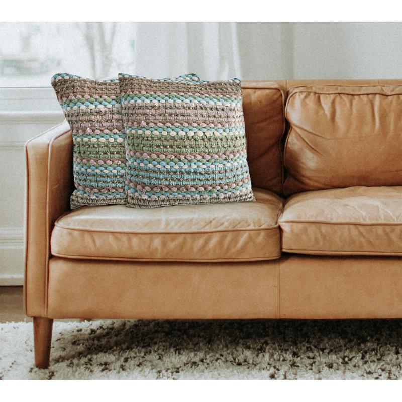 Green and Blue Textured Cotton Blend Square Throw Pillow Set