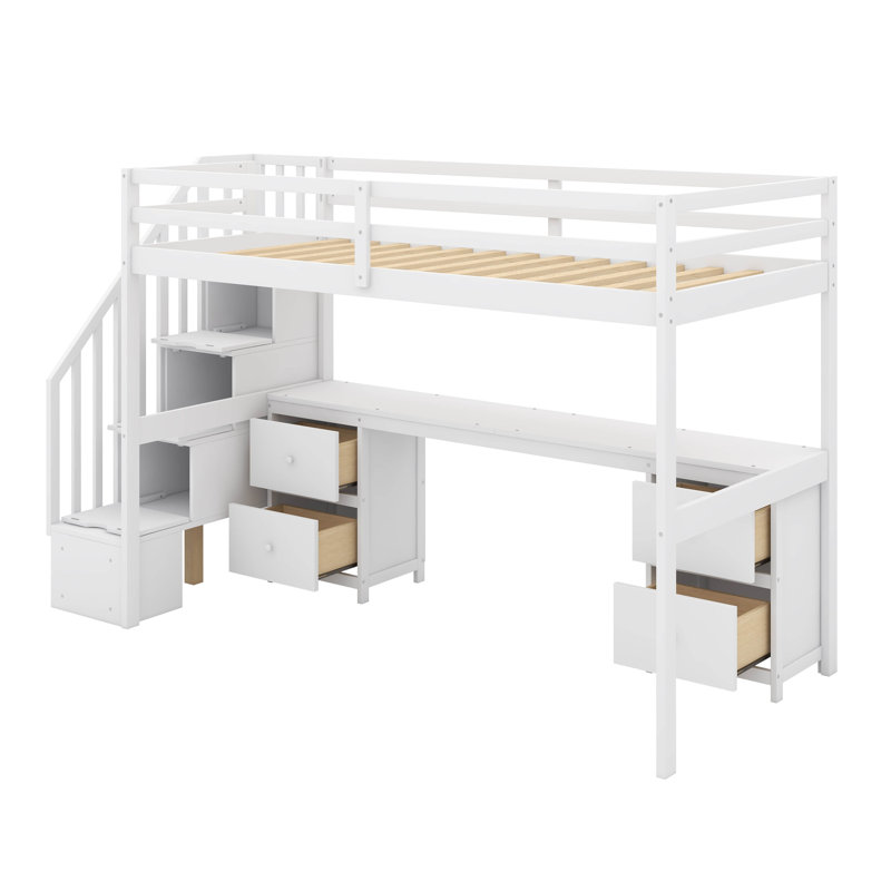 Base de lit simple avec bureau et tiroir, Blanc
