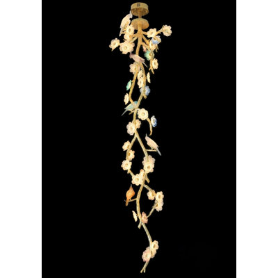 LIULI Glass Art Birds And Blooms Staircase Chandelier Lighting