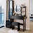 Full Body Mirror Cabinet With Round Mirror Led Vanity Table With Cushioned Stool,With 2 AC With 2 USB Power Station,17" Diameter Led Mirror,Large Desktop