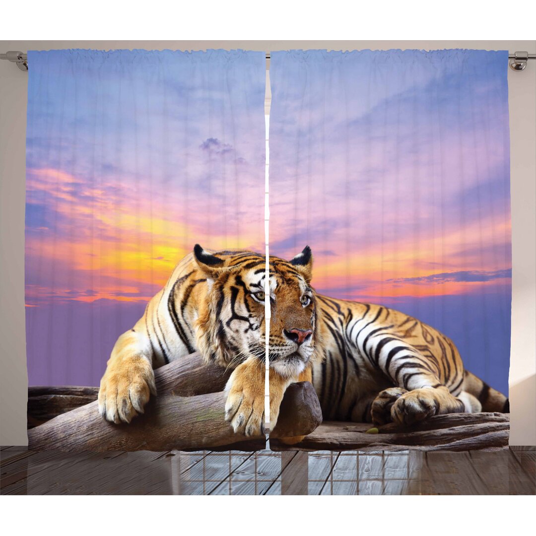 Rustikaler Vorhang, Tiger Bunte Sonnenuntergang, Safari, Lavendel Senf