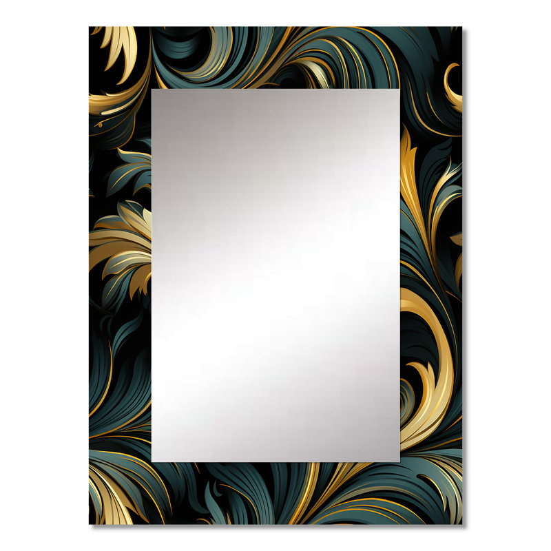 Gold And Blue Luxury Damask Symphony - damask  Unique Wall Mirror, Damask Mirror, Printed Metal Art, 32" x 24"