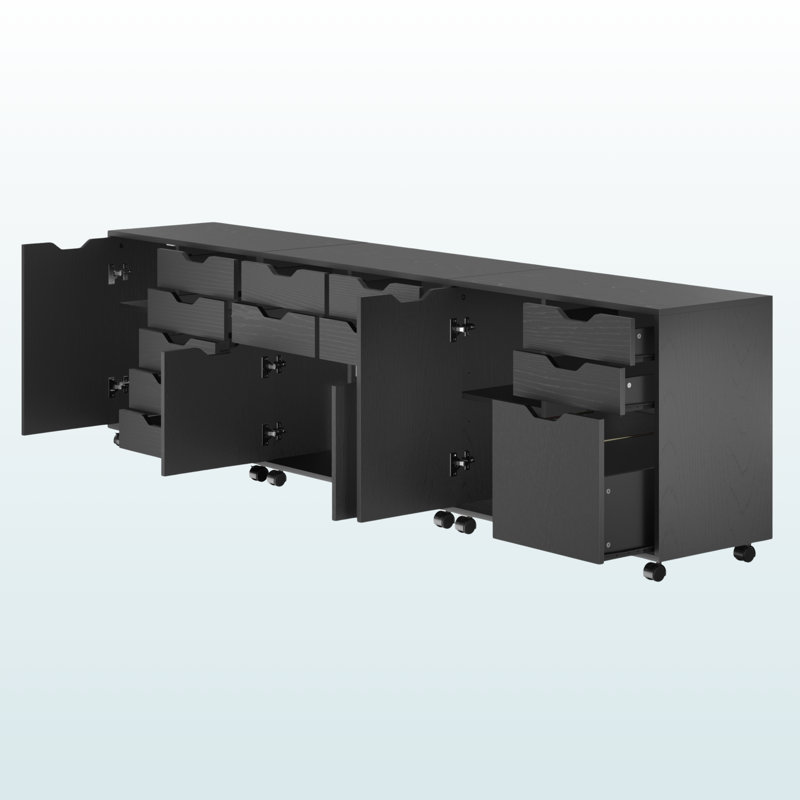 Sutton 3-Piece Cabinet Set with File Drawer, Black