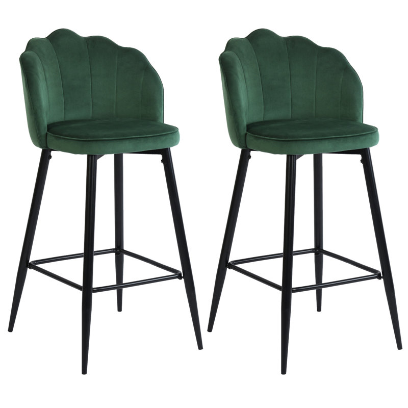 Kindig Upholstered Counter Stool with Metal Frame, Green, Black