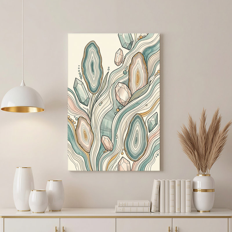 Art mural toile sarcelle et cristal rose, H 18 po x l 12 po