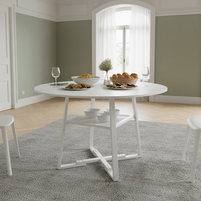 Metal Base Dining Table, White