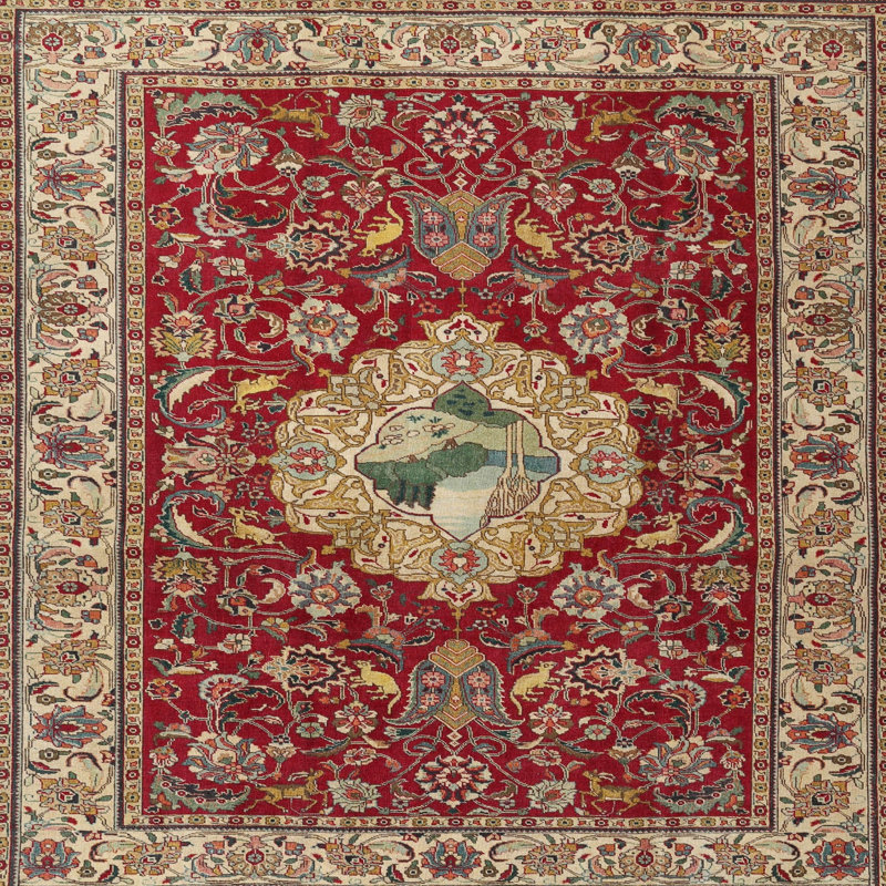 Tapis de style oriental rouge, Rond 7 pi