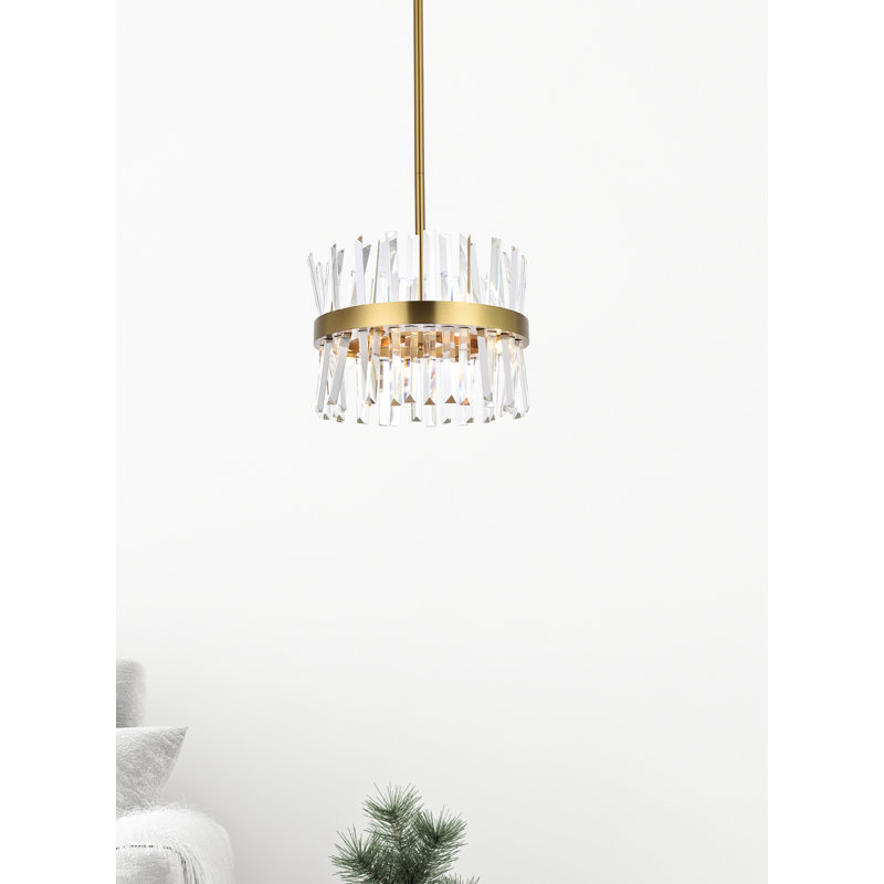 Luminaire suspendu rond en cristal Athol 16 pouces, Or satiné