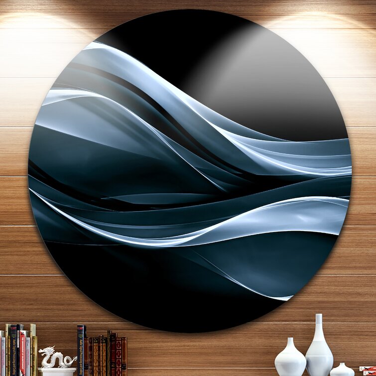 'Fractal Lines Blue in Black' Graphic Art Print on Metal