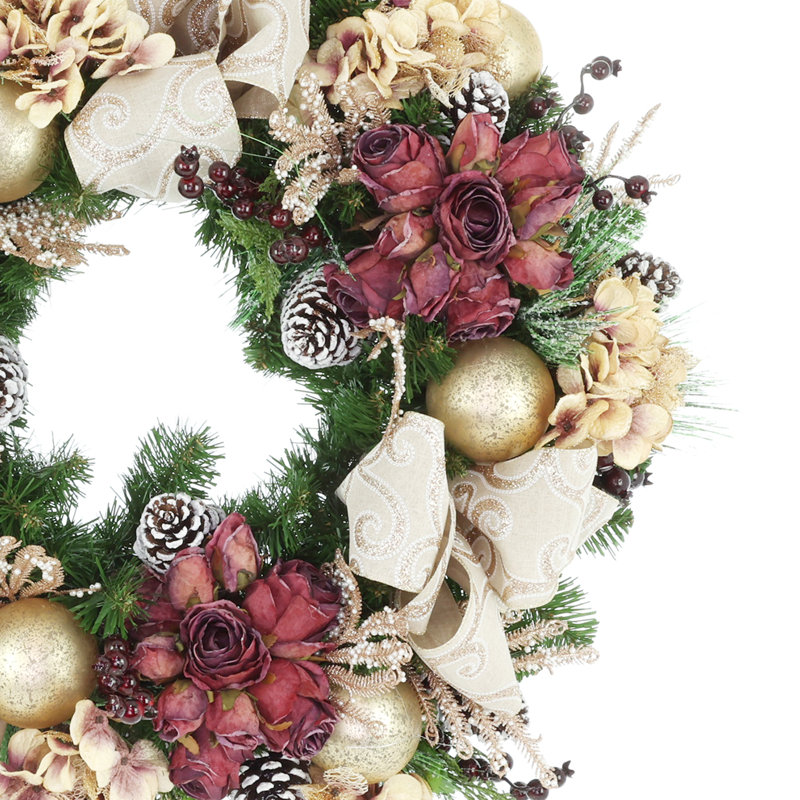 28" Dried Roses And Hydrangeas Holiday Wreath