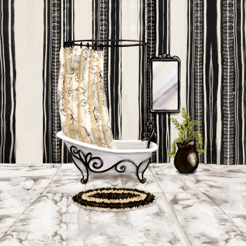Black and White Luxury Bath 1 Piece Wrapped Canvas Painting, 122cm H x 122cm W x 3.8cm D