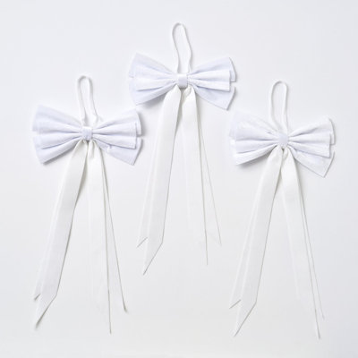 Elegant Snow White Velvet Double Tailed Holiday Christmas Bow - Set of 3