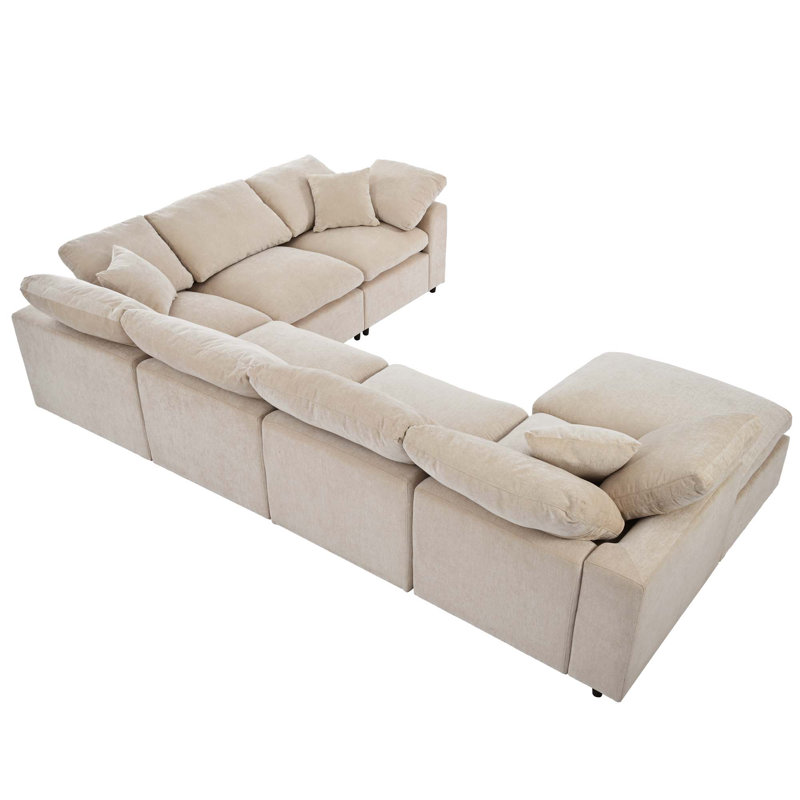 Canapé d'angle modulaire en L avec repose-pieds, Polyester beige