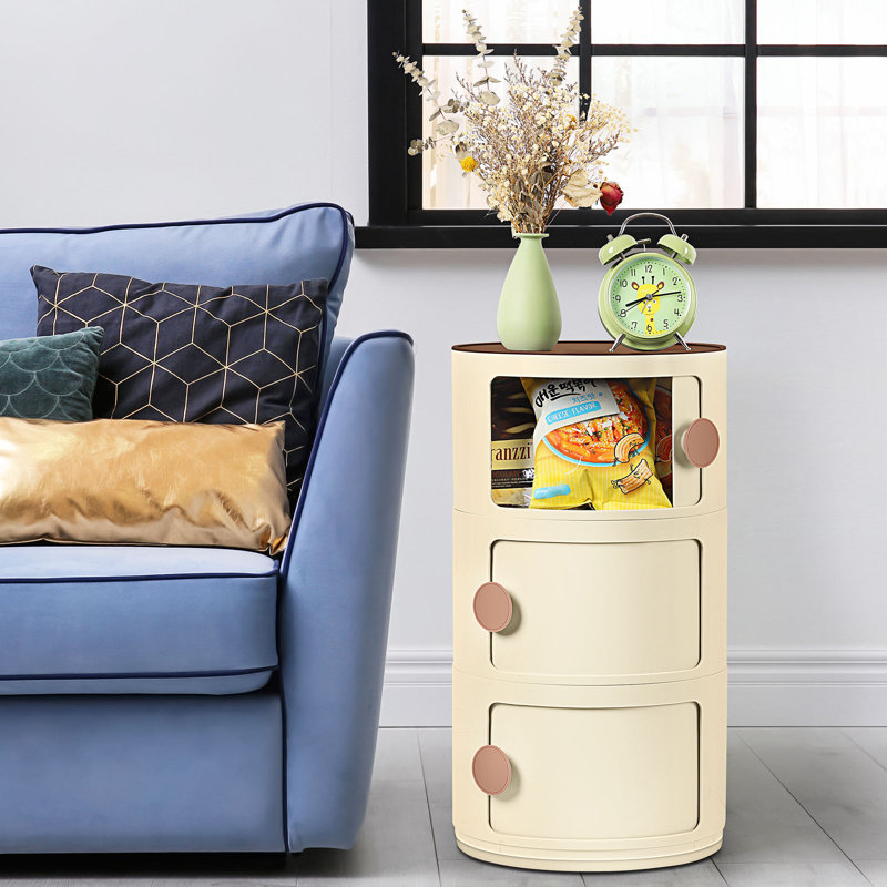 Kywaun 3 Drawer Stackable Drawer, Beige/Orange