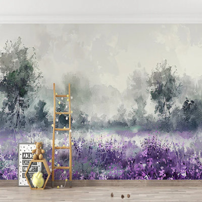 Paysage de forêt de brume lavande