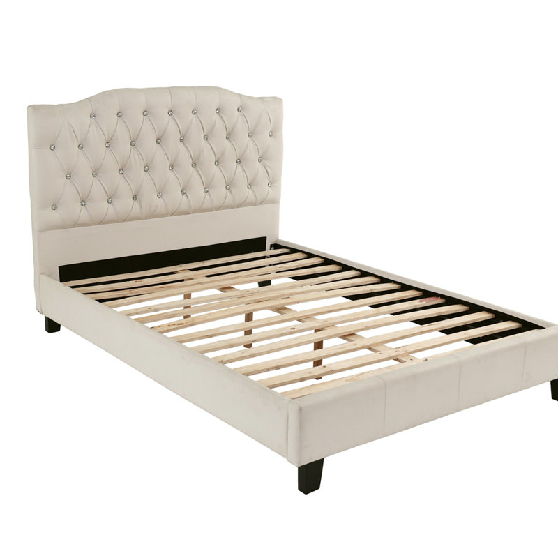 Superbe meuble pour chambre avec tête de lit tapissier capitonné moderne blanc cassé / beige, Blanc cassé / blanc, Grand