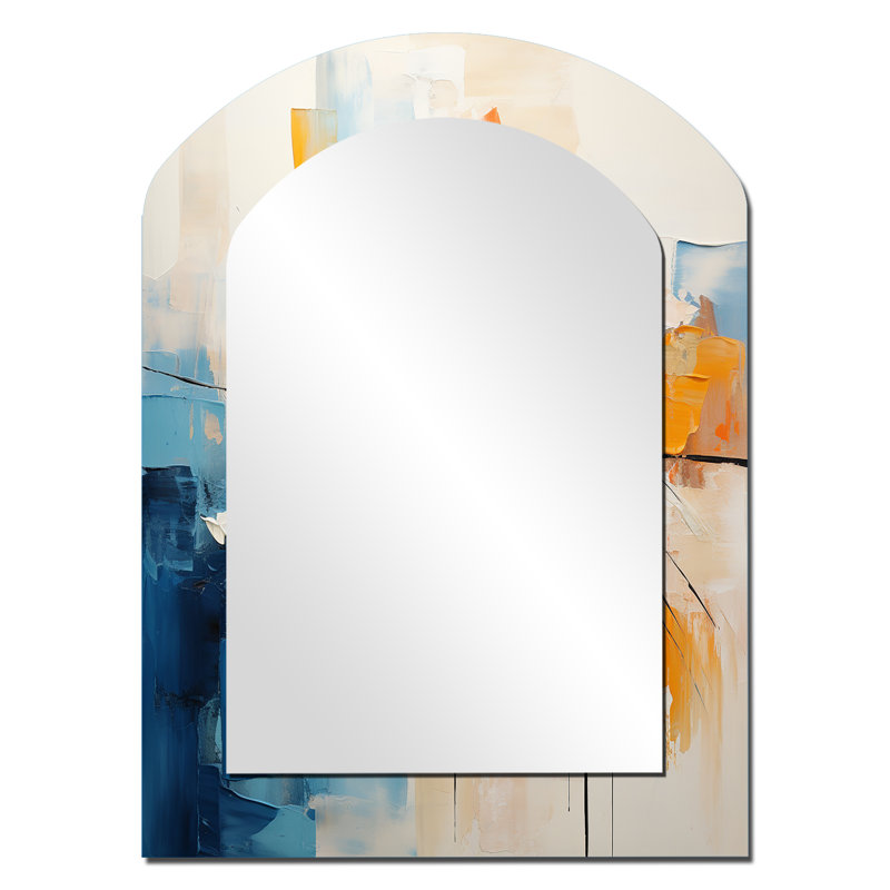 Paper Euphoria I - Abstract Collages Asymmetrical Large Wall Mirror, Modern Arch Unique Mirror, Printed Metal Art, 34" x 25"