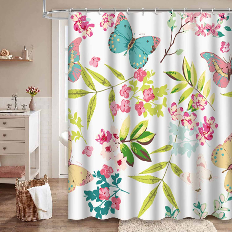 Rideau de douche imperméable à motif floral à motif floral tropical avec 12 crochets, L 72 po x l 84 po
