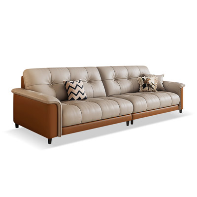 Khaki&Orange Genuine Leather Modular Sofa cushion couch