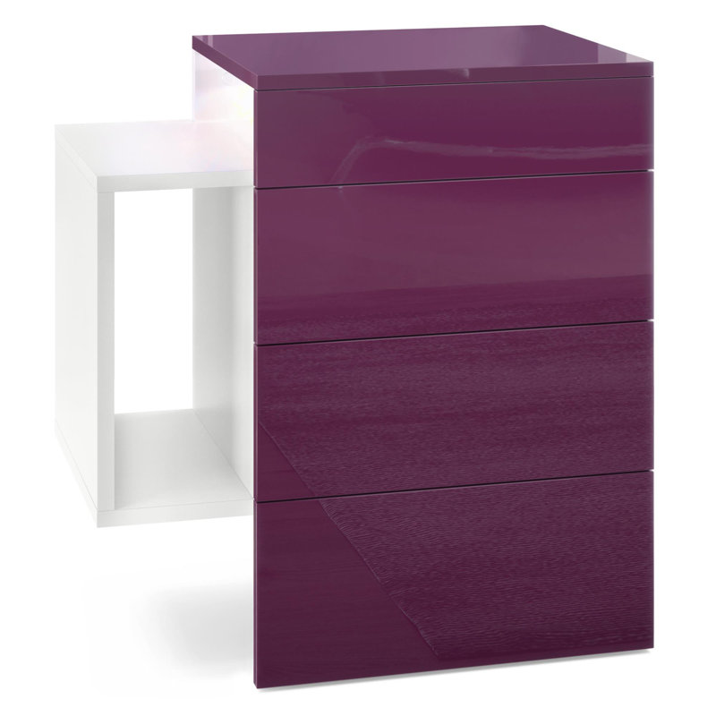 Mcardle 2 Drawer Bedside Table, Bordeaux, With LED spotlight