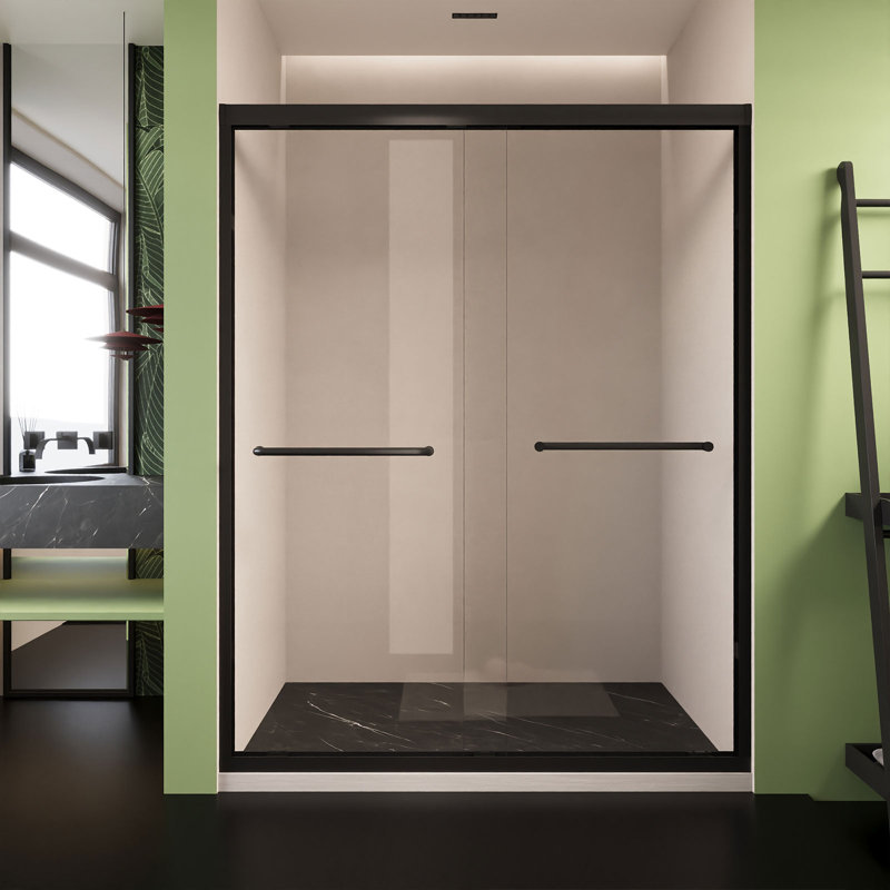 Shower Doors Glass Sliding,Semi-Frameless,1/4" Inch Sgcc Tempered Glass,Stainless Steel Pull Handle,Tempered Glass,Easy to Clean