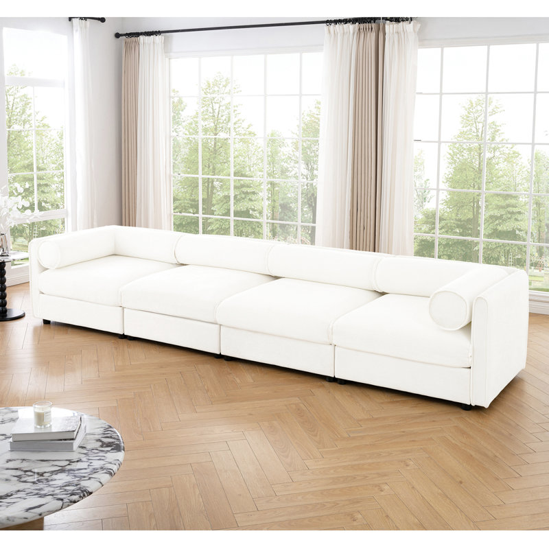 4 places en L en forme de L avec rangement, chenille blanche - Profitez d'une expérience relaxante de rangement intégré