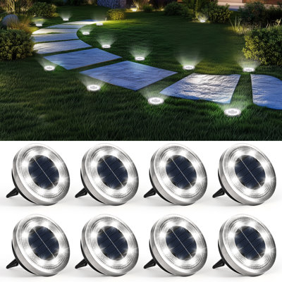 Paquet de 8 lumières au sol de taille moyenne à DEL blanc froid, éclairage de sentier paysager imperméable