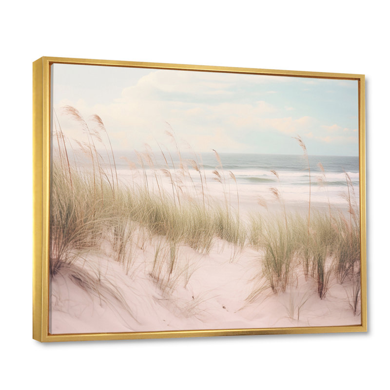 «Ocean Spring Bliss Tender Pastel Beach Grass» - art mural de plage côtière pour le salon, H 34 po x l 44 po