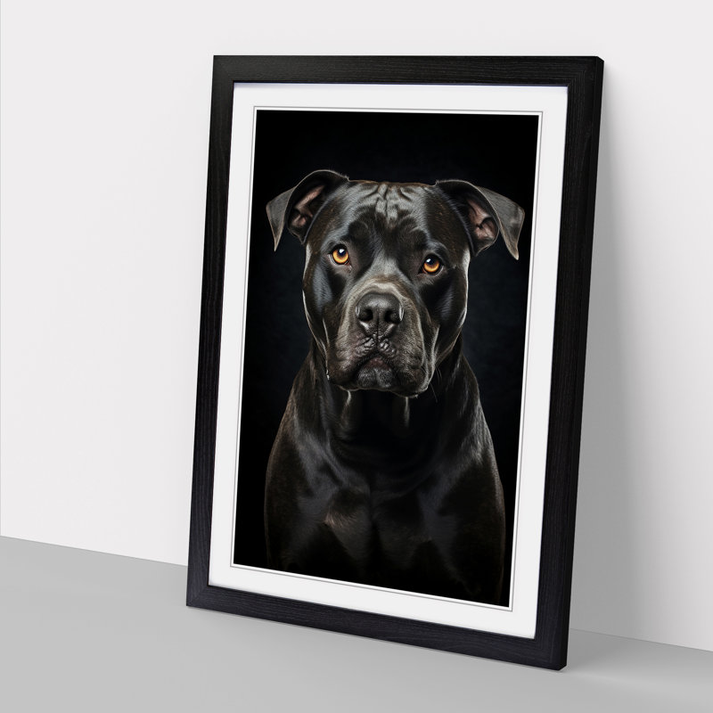Staffordshire Bull Terrier Tachisme - Single Picture Frame Print on Wood, Black, 64cm H x 46cm W x 2cm D