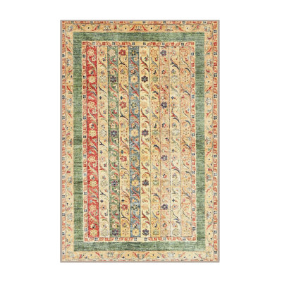 Tapis de zone ivoire/vert léger contemporain