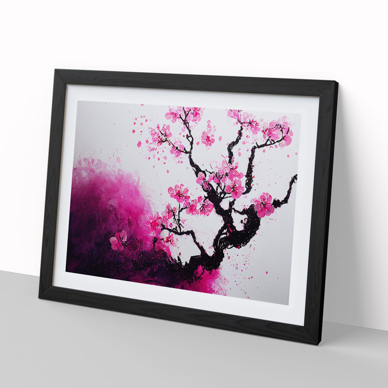 Cherry Blossom Tree Flowers Vol.2 - Single Picture Frame Painting, 46cm H x 64cm W x 2cm D, Black