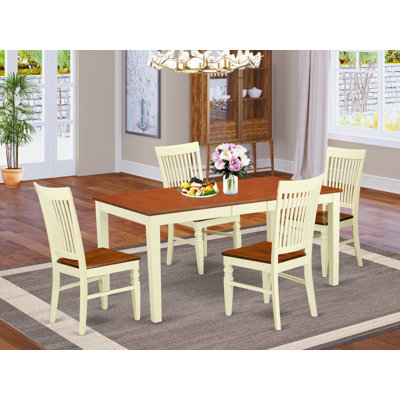 5 Piece Dining Room Table Set Includes a Rectangle Kitchen Table with Butterfly Leaf and 4 Dining Chairs, Buttermilk & Cherry