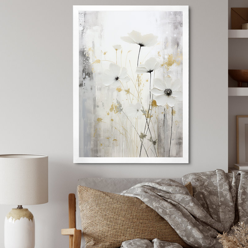 «Gray and White Herbs Minimal Harmony I», reproduction d'art sur toile, White Picture Framed, H 20 po x l 12 po