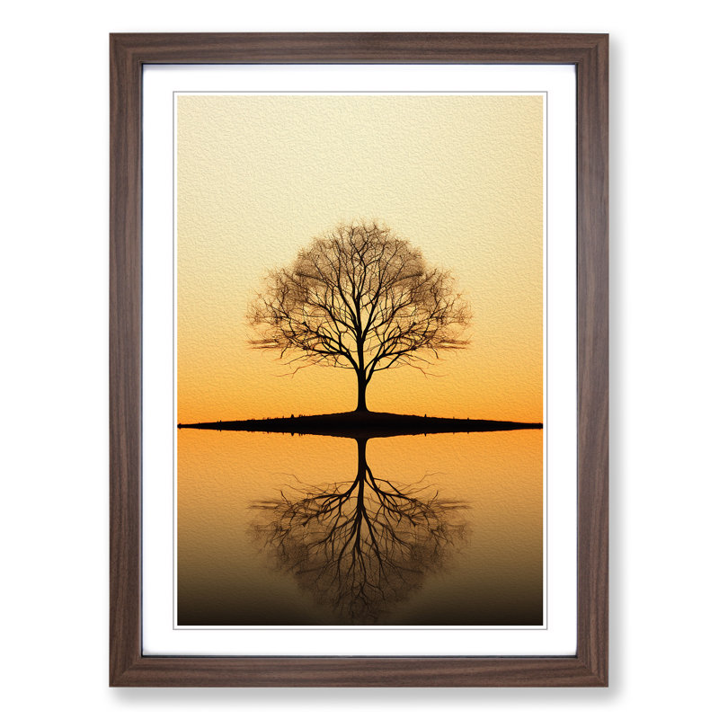 XYZ-FRM-V1223-6242 Tree Minimalism - Single Picture Frame Print on Wood, Walnut , 64cm H x 46cm W x 2cm D