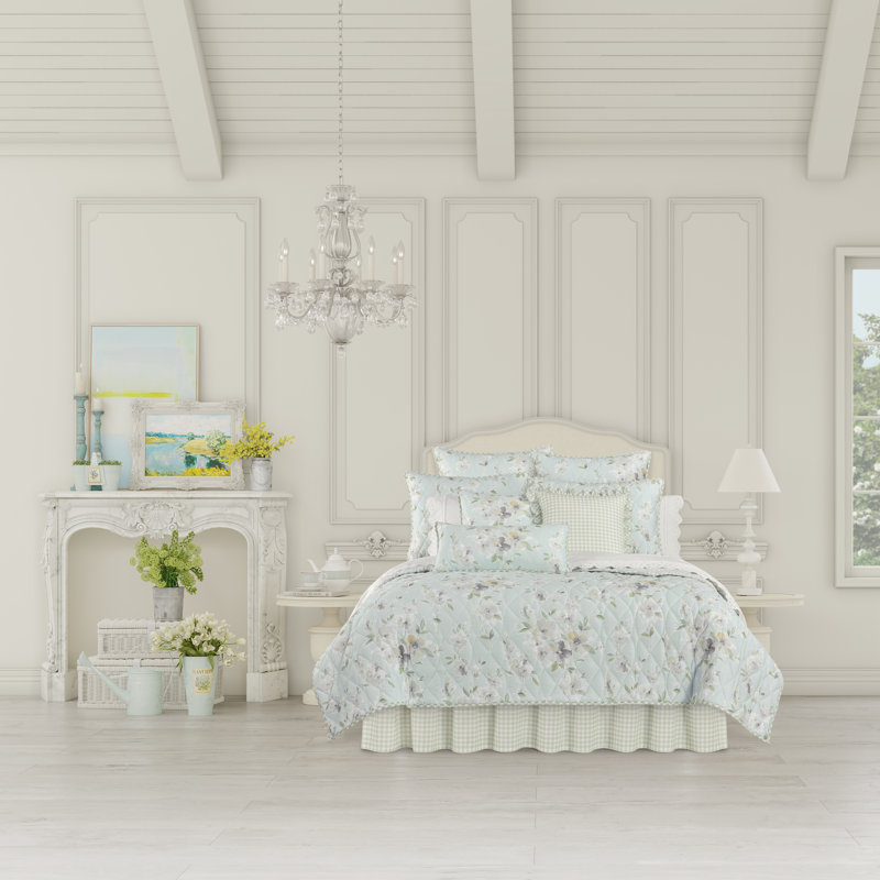 King Blue Cotton Reversible Quilt Set