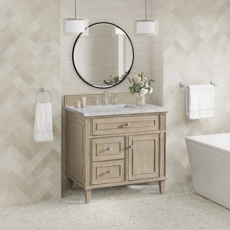 Lorelai 36'' W Single Vanity, Eternal Jasmine Pearl, Whitewashed Oak, 8" Widespread