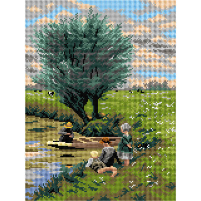 Toile à broder à l'aiguille pour demi-point sans fil selon Émile Claus - Au bord de la rivière 3577J